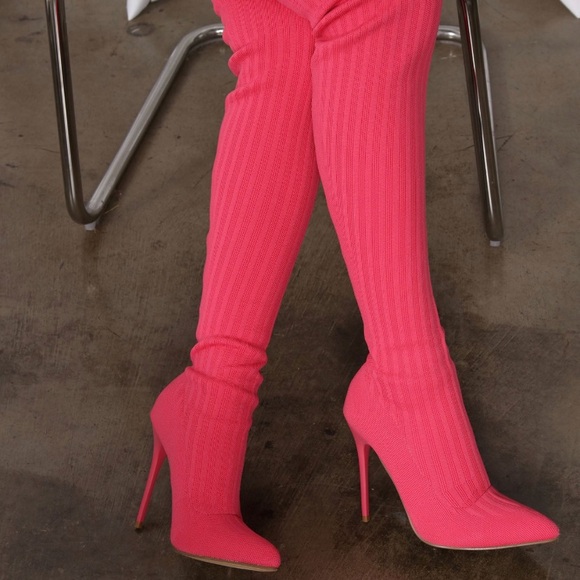 Pink Thigh High Knee Boots - Picture 2 of 4